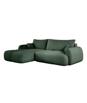 Narożnik COCO Lewostronny z funkcją spania poduszkami i pojemnikiem NowOrNever 37 Ciemno Zielony DOMO HOME