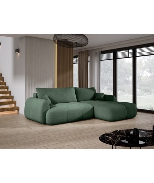 Narożnik COCO Prawostronny z funkcją spania poduszkami i pojemnikiem NowOrNever 37 Ciemno Zielony DOMO HOME