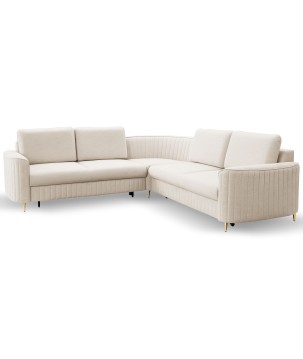 Narożnik LAREN nowoczesna sofa z funkcją spania, pojemnik na pościel, plastikowe nogi, lewa strona, CREMAL, 251x251x85 cm