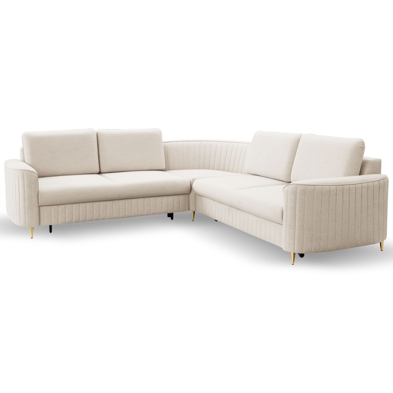 Narożnik LAREN nowoczesna sofa z funkcją spania, pojemnik na pościel, plastikowe nogi, lewa strona, CREMAL, 251x251x85 cm