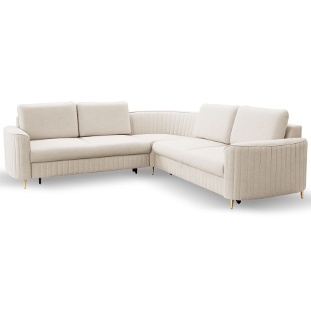 Narożnik LAREN nowoczesna sofa z funkcją spania, pojemnik na pościel, plastikowe nogi, lewa strona, CREMAL, 251x251x85 cm