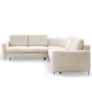 Narożnik LAREN nowoczesna sofa z funkcją spania, pojemnik na pościel, plastikowe nogi, lewa strona, CREMAL, 251x251x85 cm