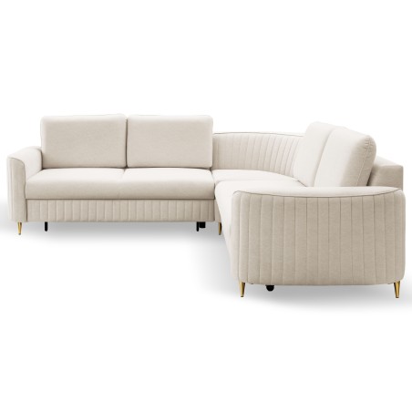Narożnik LAREN nowoczesna sofa z funkcją spania, pojemnik na pościel, plastikowe nogi, lewa strona, CREMAL, 251x251x85 cm
