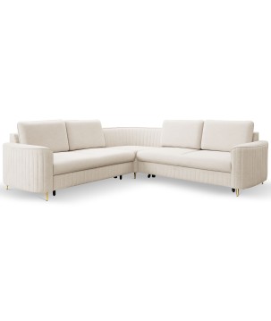 Narożnik LAREN nowoczesna sofa z funkcją spania, pojemnik na pościel, plastikowe nogi, lewa strona, CREMAL, 251x251x85 cm