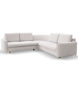 Narożnik LAREN nowoczesna sofa z funkcją spania, pojemnik na pościel, plastikowe nogi, lewa strona, ECRU, 251x251x85 cm