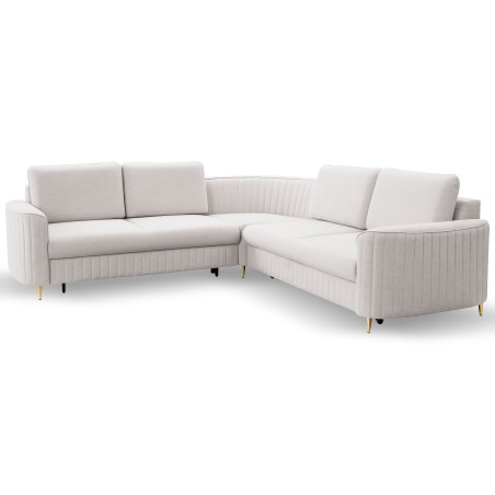 Narożnik LAREN nowoczesna sofa z funkcją spania, pojemnik na pościel, plastikowe nogi, lewa strona, ECRU, 251x251x85 cm
