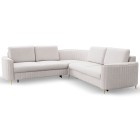 Narożnik LAREN nowoczesna sofa z funkcją spania, pojemnik na pościel, plastikowe nogi, lewa strona, ECRU, 251x251x85 cm