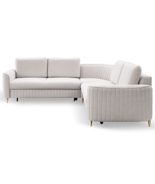 Narożnik LAREN nowoczesna sofa z funkcją spania, pojemnik na pościel, plastikowe nogi, lewa strona, ECRU, 251x251x85 cm