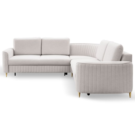 Narożnik LAREN nowoczesna sofa z funkcją spania, pojemnik na pościel, plastikowe nogi, lewa strona, ECRU, 251x251x85 cm