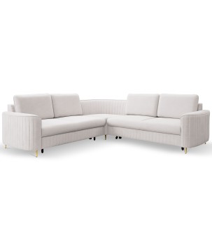 Narożnik LAREN nowoczesna sofa z funkcją spania, pojemnik na pościel, plastikowe nogi, lewa strona, ECRU, 251x251x85 cm