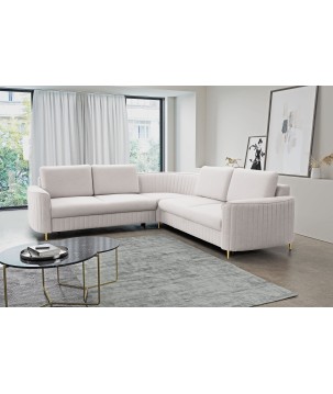 Narożnik LAREN nowoczesna sofa z funkcją spania, pojemnik na pościel, plastikowe nogi, lewa strona, ECRU, 251x251x85 cm