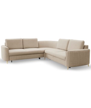 Narożnik LAREN nowoczesna sofa z funkcją spania, pojemnik na pościel, plastikowe nogi, lewa strona, BEŻOWY, 251x251x85 cm