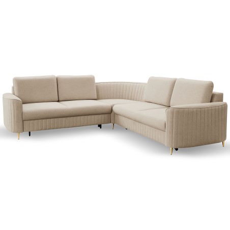 Narożnik LAREN nowoczesna sofa z funkcją spania, pojemnik na pościel, plastikowe nogi, lewa strona, BEŻOWY, 251x251x85 cm