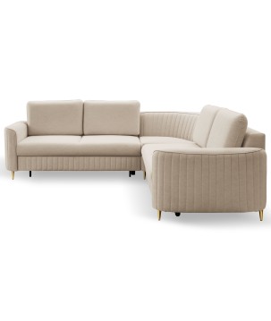 Narożnik LAREN nowoczesna sofa z funkcją spania, pojemnik na pościel, plastikowe nogi, lewa strona, BEŻOWY, 251x251x85 cm