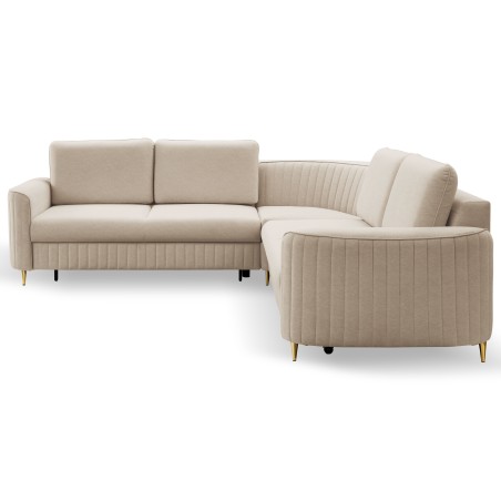 Narożnik LAREN nowoczesna sofa z funkcją spania, pojemnik na pościel, plastikowe nogi, lewa strona, BEŻOWY, 251x251x85 cm