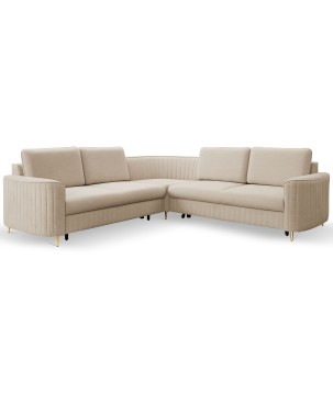 Narożnik LAREN nowoczesna sofa z funkcją spania, pojemnik na pościel, plastikowe nogi, lewa strona, BEŻOWY, 251x251x85 cm