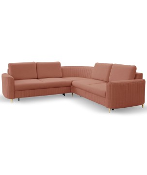 Narożnik LAREN nowoczesna sofa z funkcją spania, pojemnik na pościel, plastikowe nogi, lewa strona, PUDROWY RÓŻ, 251x251x85 cm