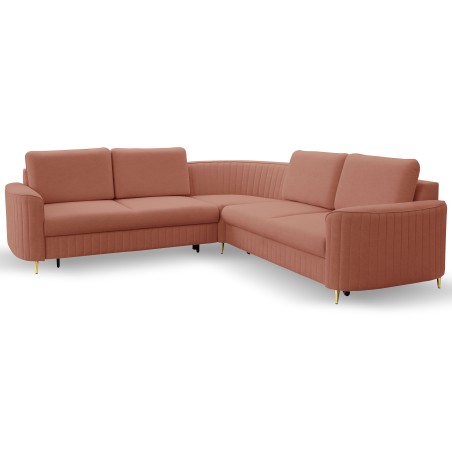 Narożnik LAREN nowoczesna sofa z funkcją spania, pojemnik na pościel, plastikowe nogi, lewa strona, PUDROWY RÓŻ, 251x251x85 cm