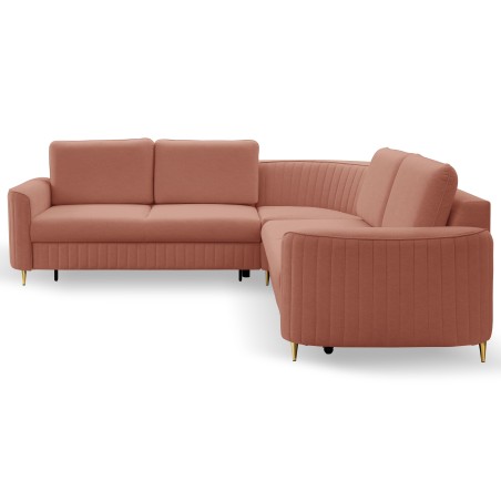 Narożnik LAREN nowoczesna sofa z funkcją spania, pojemnik na pościel, plastikowe nogi, lewa strona, PUDROWY RÓŻ, 251x251x85 cm