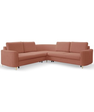 Narożnik LAREN nowoczesna sofa z funkcją spania, pojemnik na pościel, plastikowe nogi, lewa strona, PUDROWY RÓŻ, 251x251x85 cm