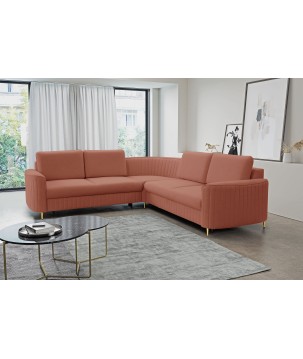 Narożnik LAREN nowoczesna sofa z funkcją spania, pojemnik na pościel, plastikowe nogi, lewa strona, PUDROWY RÓŻ, 251x251x85 cm