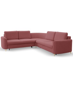 Narożnik LAREN nowoczesna sofa z funkcją spania, pojemnik na pościel, plastikowe nogi, lewa strona, BURGUND, 251x251x85 cm
