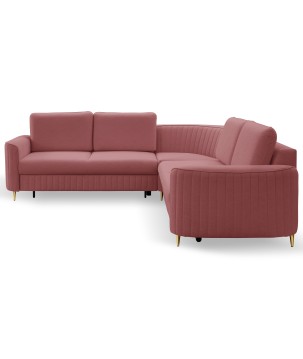 Narożnik LAREN nowoczesna sofa z funkcją spania, pojemnik na pościel, plastikowe nogi, lewa strona, BURGUND, 251x251x85 cm