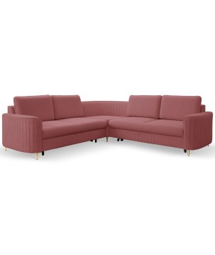Narożnik LAREN nowoczesna sofa z funkcją spania, pojemnik na pościel, plastikowe nogi, lewa strona, BURGUND, 251x251x85 cm