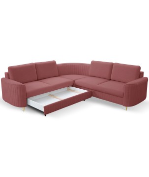 Narożnik LAREN nowoczesna sofa z funkcją spania, pojemnik na pościel, plastikowe nogi, lewa strona, BURGUND, 251x251x85 cm