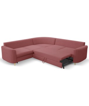 Narożnik LAREN nowoczesna sofa z funkcją spania, pojemnik na pościel, plastikowe nogi, lewa strona, BURGUND, 251x251x85 cm