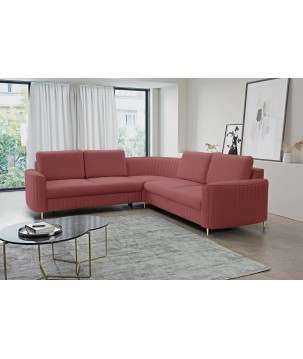 Narożnik LAREN nowoczesna sofa z funkcją spania, pojemnik na pościel, plastikowe nogi, lewa strona, BURGUND, 251x251x85 cm