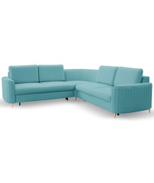 Narożnik LAREN nowoczesna sofa z funkcją spania, pojemnik na pościel, plastikowe nogi, lewa strona, TURKUSOWY, 251x251x85 cm