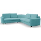 Narożnik LAREN nowoczesna sofa z funkcją spania, pojemnik na pościel, plastikowe nogi, lewa strona, TURKUSOWY, 251x251x85 cm