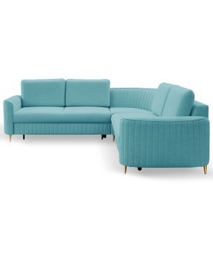 Narożnik LAREN nowoczesna sofa z funkcją spania, pojemnik na pościel, plastikowe nogi, lewa strona, TURKUSOWY, 251x251x85 cm