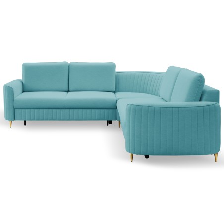 Narożnik LAREN nowoczesna sofa z funkcją spania, pojemnik na pościel, plastikowe nogi, lewa strona, TURKUSOWY, 251x251x85 cm