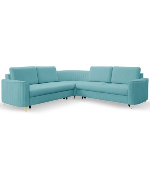 Narożnik LAREN nowoczesna sofa z funkcją spania, pojemnik na pościel, plastikowe nogi, lewa strona, TURKUSOWY, 251x251x85 cm