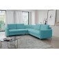 Narożnik LAREN nowoczesna sofa z funkcją spania, pojemnik na pościel, plastikowe nogi, lewa strona, TURKUSOWY, 251x251x85 cm