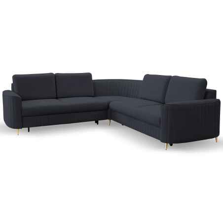 Narożnik LAREN nowoczesna sofa z funkcją spania, pojemnik na pościel, plastikowe nogi, lewa strona, GRANATOWY, 251x251x85 cm