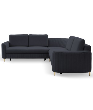 Narożnik LAREN nowoczesna sofa z funkcją spania, pojemnik na pościel, plastikowe nogi, lewa strona, GRANATOWY, 251x251x85 cm