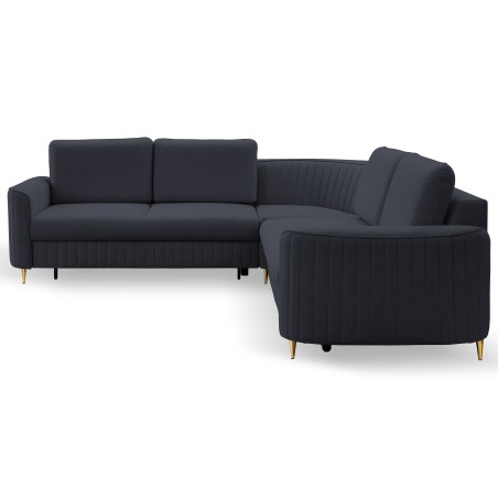 Narożnik LAREN nowoczesna sofa z funkcją spania, pojemnik na pościel, plastikowe nogi, lewa strona, GRANATOWY, 251x251x85 cm