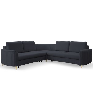 Narożnik LAREN nowoczesna sofa z funkcją spania, pojemnik na pościel, plastikowe nogi, lewa strona, GRANATOWY, 251x251x85 cm