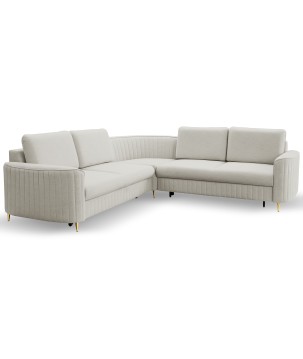 Narożnik LAREN nowoczesna sofa z funkcją spania, pojemnik na pościel, plastikowe nogi, lewa strona, JASNY ASHLEY, 251x251x85 cm