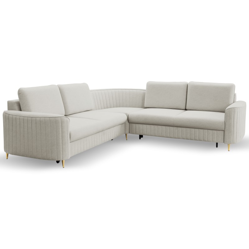 Narożnik LAREN nowoczesna sofa z funkcją spania, pojemnik na pościel, plastikowe nogi, lewa strona, JASNY ASHLEY, 251x251x85 cm