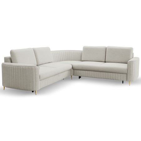 Narożnik LAREN nowoczesna sofa z funkcją spania, pojemnik na pościel, plastikowe nogi, lewa strona, JASNY ASHLEY, 251x251x85 cm