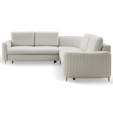 Narożnik LAREN nowoczesna sofa z funkcją spania, pojemnik na pościel, plastikowe nogi, lewa strona, JASNY ASHLEY, 251x251x85 cm