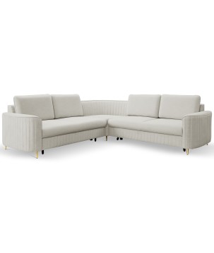 Narożnik LAREN nowoczesna sofa z funkcją spania, pojemnik na pościel, plastikowe nogi, lewa strona, JASNY ASHLEY, 251x251x85 cm