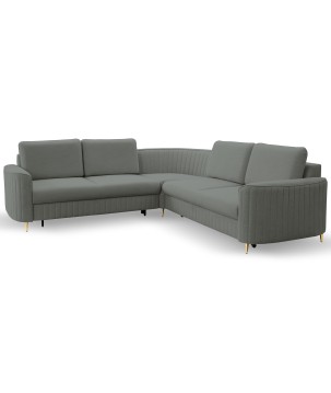 Narożnik LAREN nowoczesna sofa z funkcją spania, pojemnik na pościel, plastikowe nogi, lewa strona, CIEMNOSZARY, 251x251x85 cm