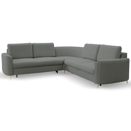 Narożnik LAREN nowoczesna sofa z funkcją spania, pojemnik na pościel, plastikowe nogi, lewa strona, CIEMNOSZARY, 251x251x85 cm
