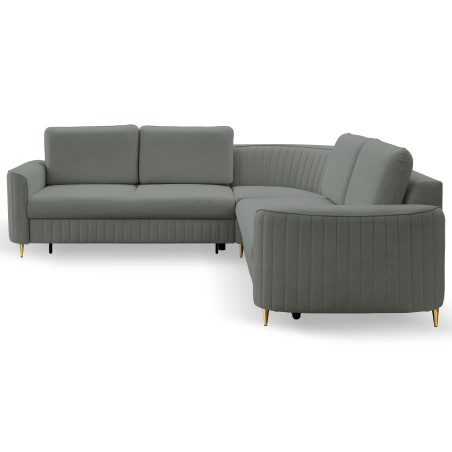 Narożnik LAREN nowoczesna sofa z funkcją spania, pojemnik na pościel, plastikowe nogi, lewa strona, CIEMNOSZARY, 251x251x85 cm