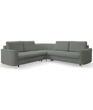 Narożnik LAREN nowoczesna sofa z funkcją spania, pojemnik na pościel, plastikowe nogi, lewa strona, CIEMNOSZARY, 251x251x85 cm